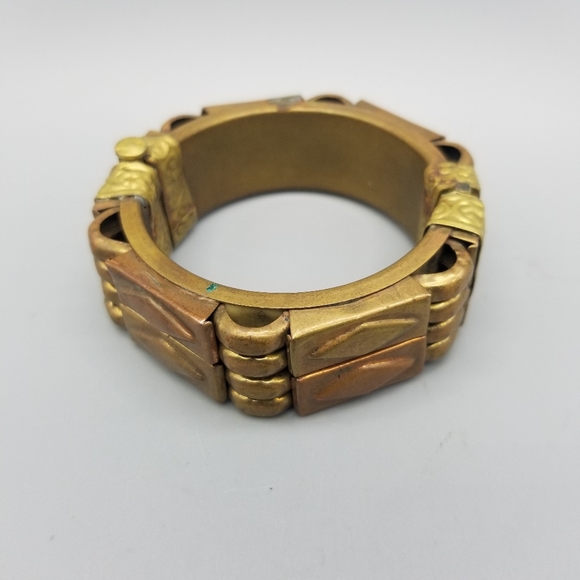 Vintage Chunky Pin Hinged Tribal Brass Or Copper Bracelet - Picture 3 of 10